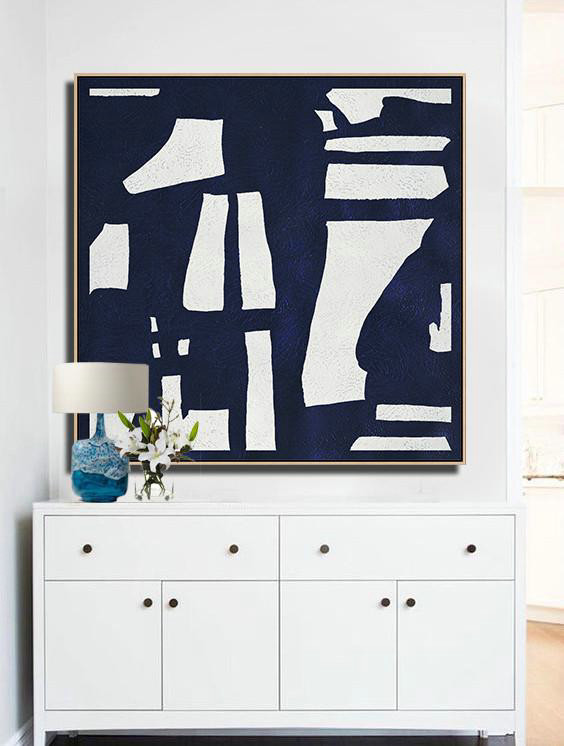 Extra Large 72" Acrylic Painting,Hand Painted Navy Minimalist Painting On Canvas,Extra Large Canvas Painting